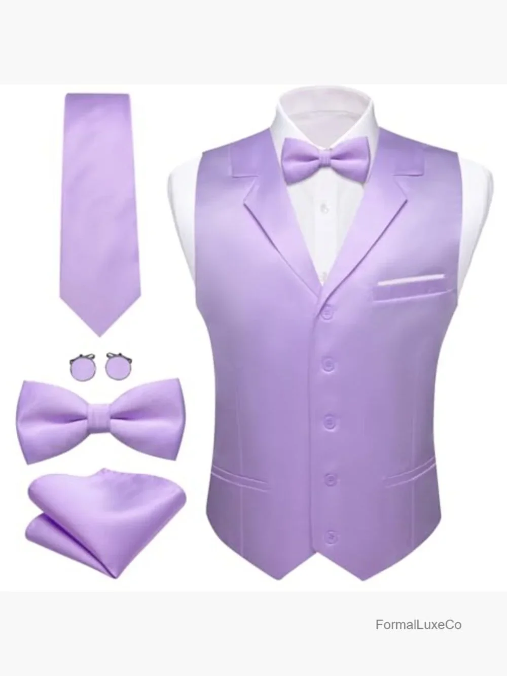 Men's Formal Suit Vest 8PC Set with Tie Bowtie Accessories Slim Fit Wedding